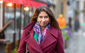 Suella Braverman, the former home secretary, is pictured this morning in Westminster